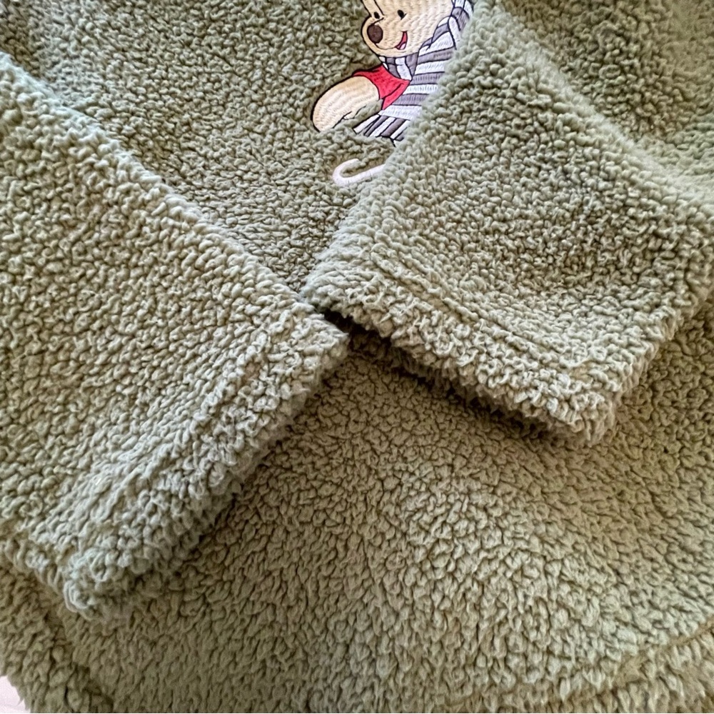 Disney Winnie the Pooh Fuzzy Green Sherpa Quarter Zip Pullover Sweatshirt - Picture 8 of 13